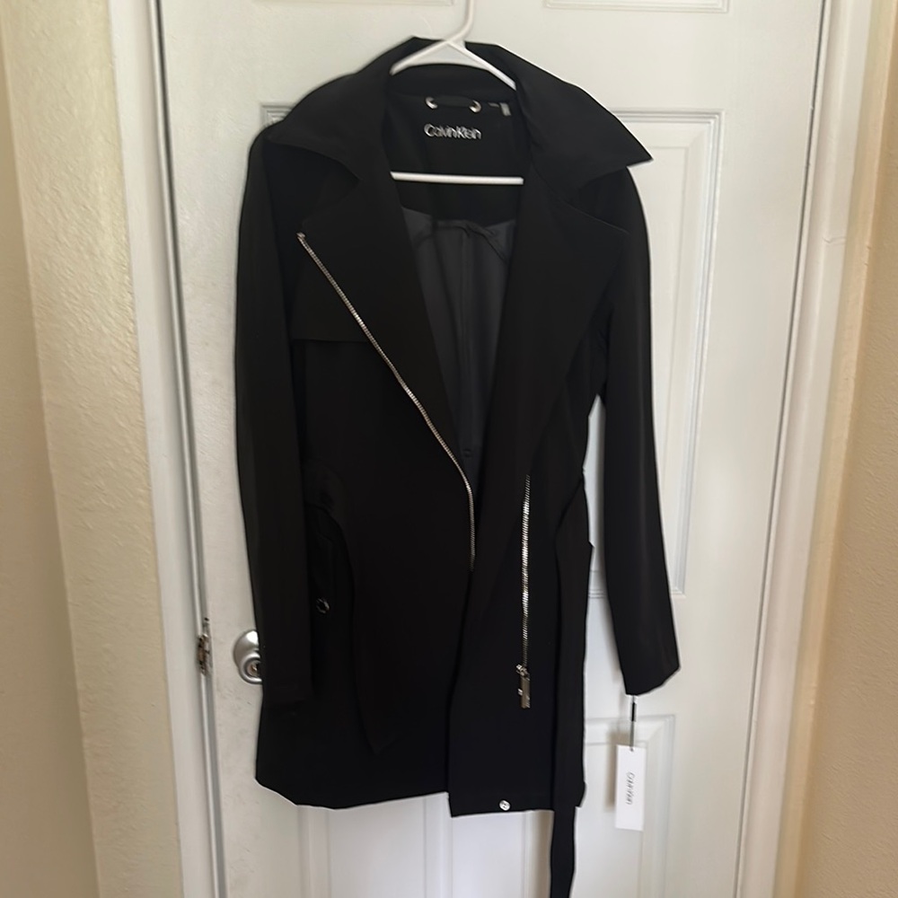 Calvin Klein Black Trench Coat with Asymmetrical Zipper